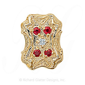 GS287 D/R - 14 Karat Gold Slide with Diamond center and Ruby accents 